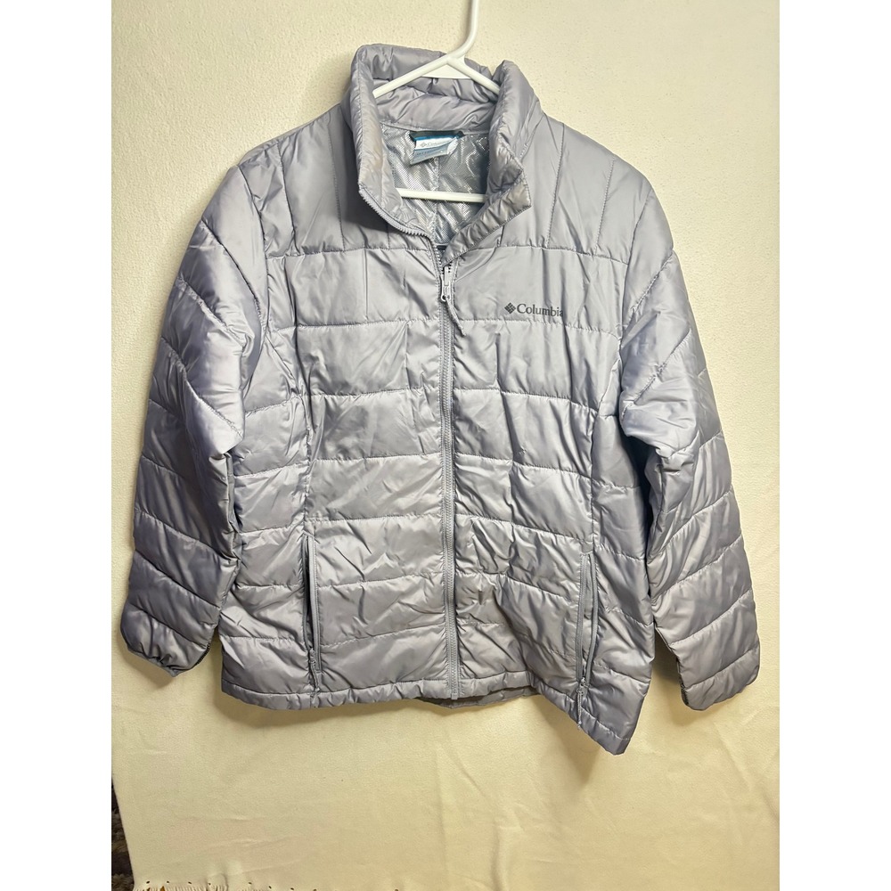 Columbia Womens Omni Heat Puffer Jacket Size L Lavender Gray Quilted Interchange
